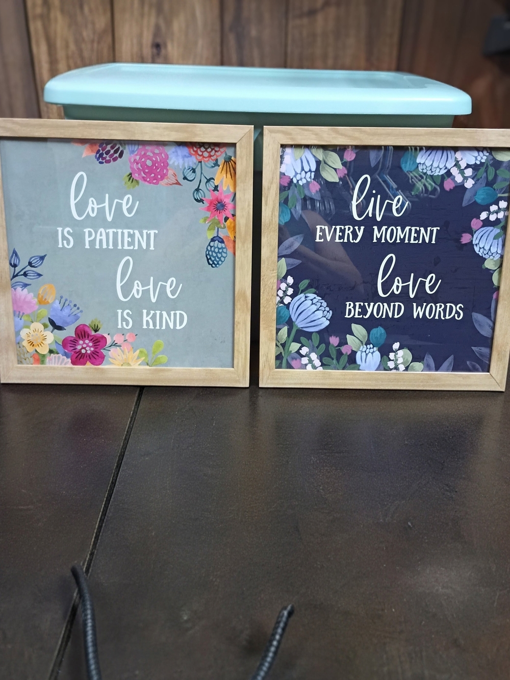 Set of 2 Floral 'Love' Framed Wall Art Prints - Neutral & Navy